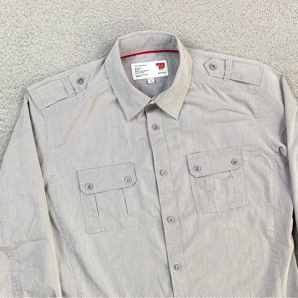 MASSIF Men's Size S Gray Utility Military Epaulette Long Sleeve Button Up Shirt